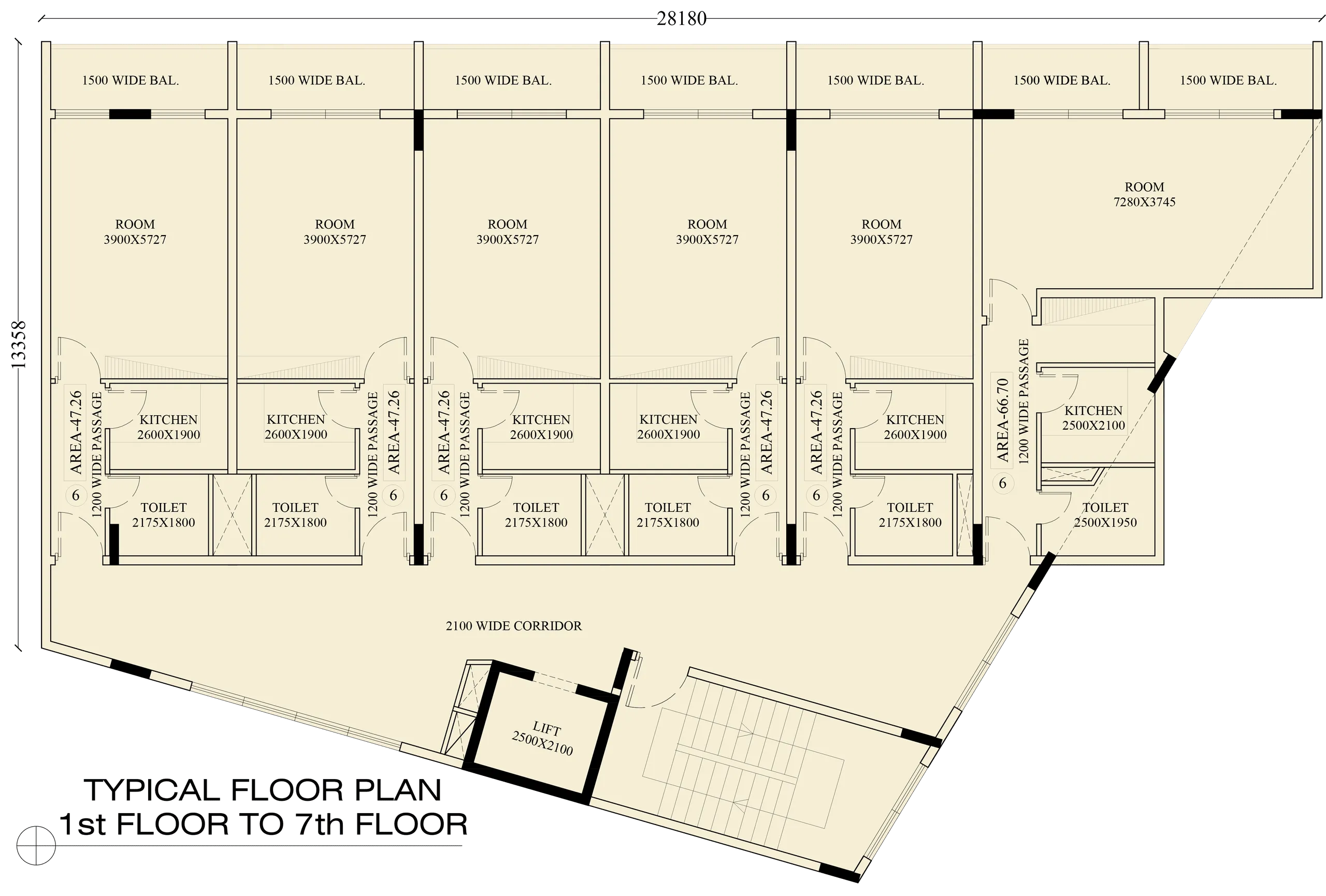 Mixed-Use Tower, Rolla — typical floor plan 1st to 7th floor